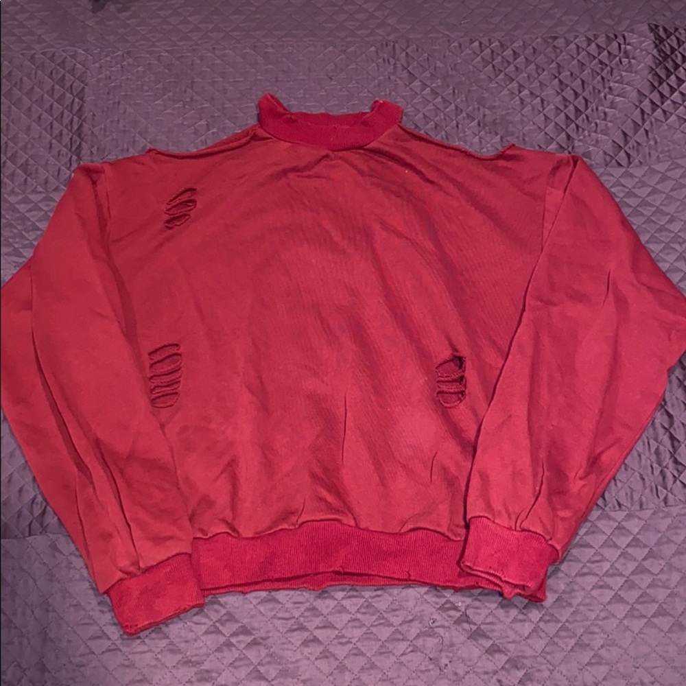 Distressed Dark Red Sweatshirt